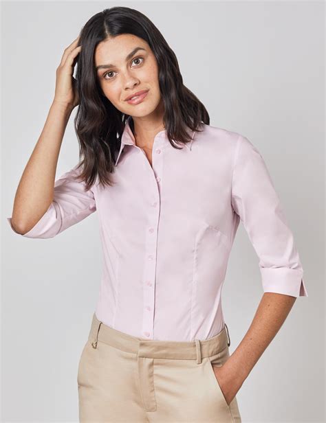 Women S Pink Fitted Quarter Sleeve Cotton Shirt Hawes Curtis