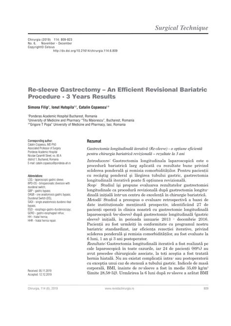 PDF Re Sleeve Gastrectomy An Efficient Revisional Bariatric