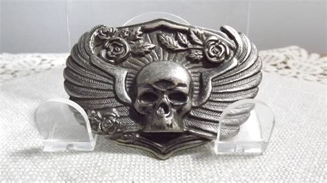 Human Skull And Angel Wings Vintage Belt Buckle Etsy Canada Vintage