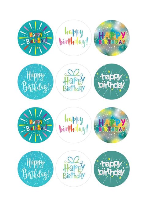 Green Happy Birthday Cupcake Toppers Green Turquoise Etsy Hong Kong