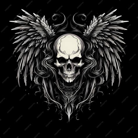 Premium Ai Image Skull And Wings Tattoo Design Dark Art Illustration