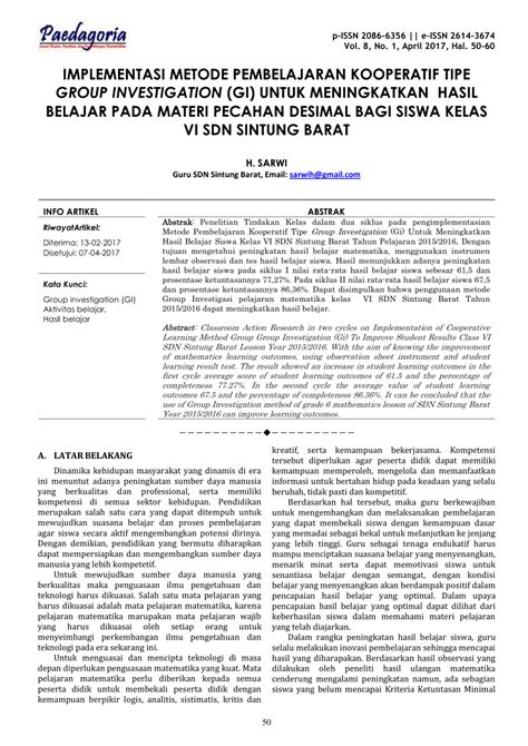 Pdf Implementasi Metode Pembelajaran Kooperatif Tipe Group