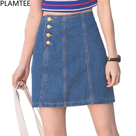 Plamtee Button Fly Women Skirts High Waist Denim Skirt Autumn Winter Skinny Jeans Skirt Korean