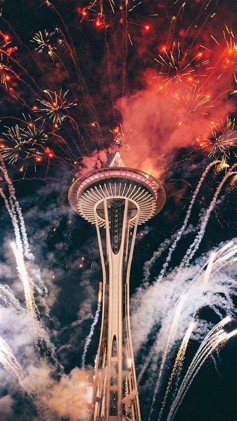 Firework Night Sky Lovely Tower City Iphone 8 Wallpapers Free Download