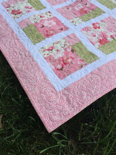 Pink Baby Quilt Sakura Cherry Blossoms By Moda Baby Shower Etsy