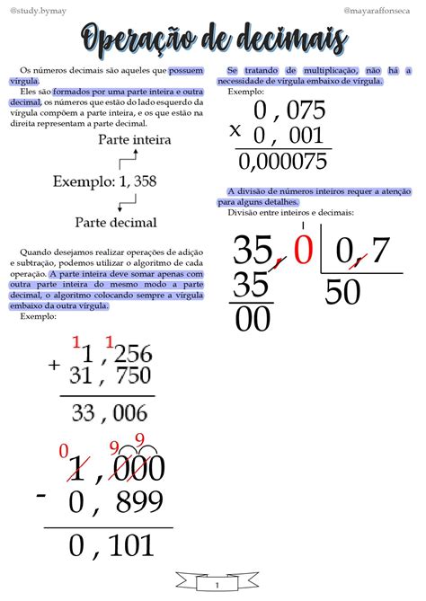 Resumo Operação De Decimais Matemática Decimal Aprendendo Frações