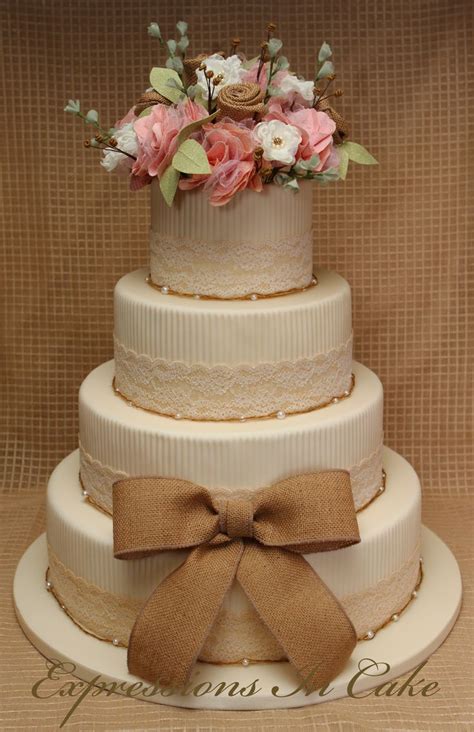 Rustic Country Chic Wedding Cake Features Handmade Fabric Flowers A