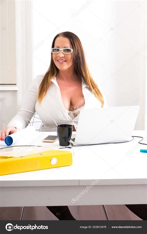 Size Big Beautiful Voluptuous Secretary Working Desktop Laptop Stock Photo Spectral