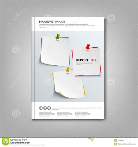 Brochures Book Or Flyer With Note Papers And Pins Template Stock Vector