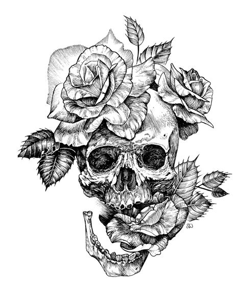Sugar skull and rose tattoos; "Skull And Roses" by saraknid | Redbubble
