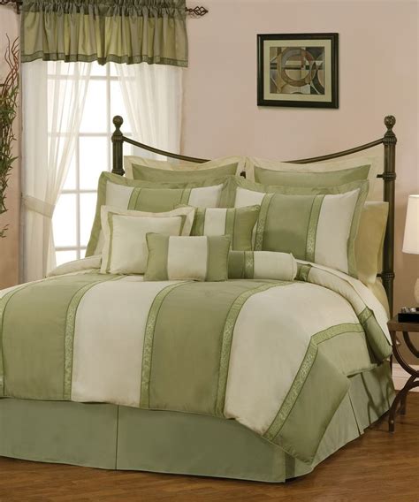 Green Comforter Set 7pcs Beige Sage Green Jacquard Floral Comforter