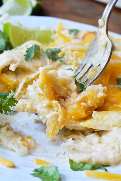 Reheat the mixture until it is boiling. Green Chicken Enchilada Casserole - WonkyWonderful