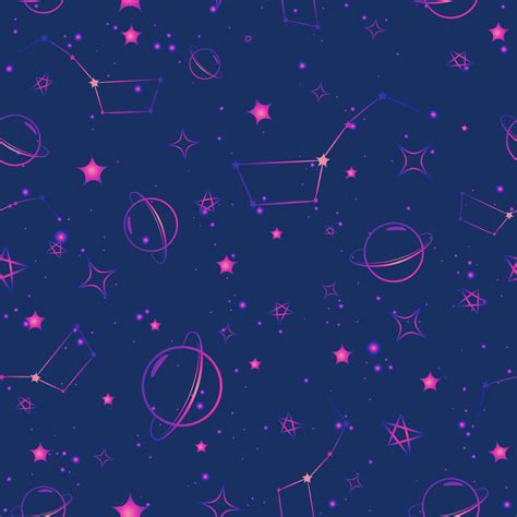 Purple And Blue Galaxy Seamless Pattern With Stars Planets And