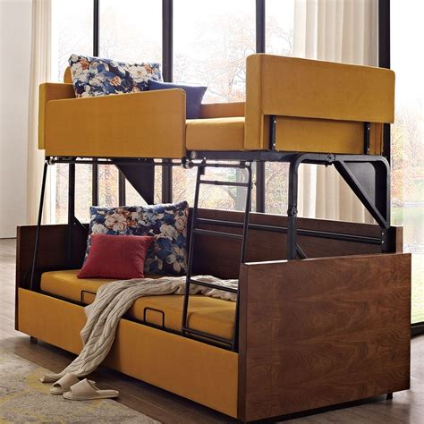 Modern Folding Wood Bunk Bed Sleeper Sofa Yellow Upholstered