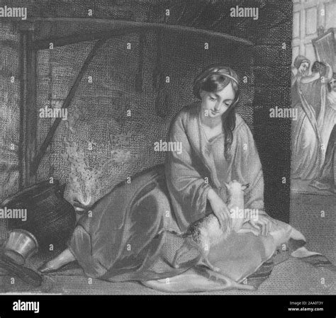 Illustration Monochrome De Cinderella Assis Dans Une Cheminée Vide Avec