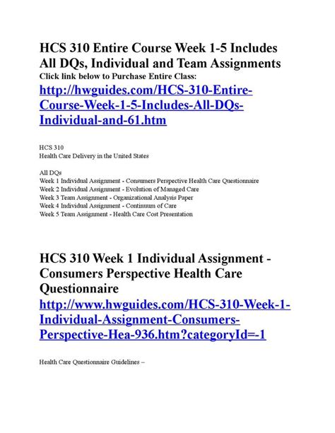 Hcs 310 Complete Course Week 1 5 Includes All Dqs Individual And Team