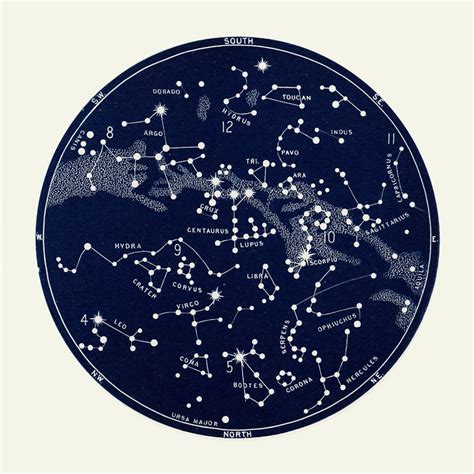 Constellation Map Blue Star Chart Blue Circular Art Galaxy Etsy