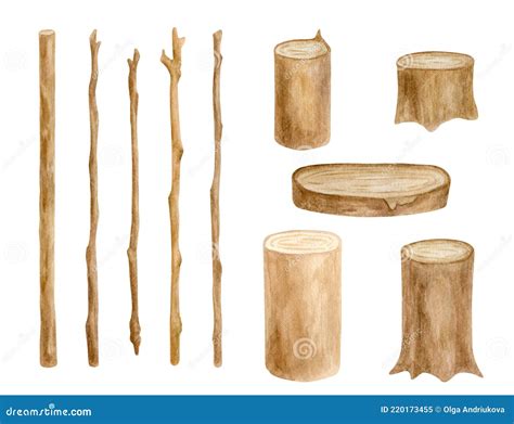 Set Of Old Stumps Sketch Isolated On White Background Environment