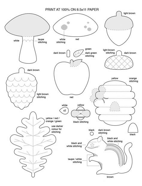Free printable felt craft patterns. Free Template for Felt Woodland Creatures Pattern - chipmunk, oak leave, acorn, t… | Чувствовал ...