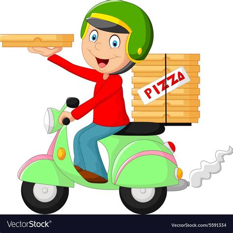 Cartoon Pizza Delivery Boy Riding Motor Bike Download A Free Preview
