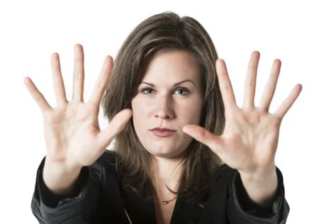 Woman Making Stop Hand Sign — Stock Photo © Mast3r 31743605