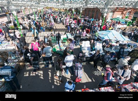 Crowd Of People Around The Stalls Of Tynemouth Station Market North