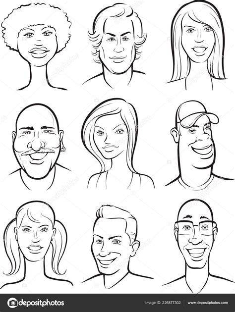 Whiteboard Drawing Smiling People Faces Collection Stock Vector Image