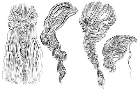 Hairstyles Vector Illustrations Set Hair Vector How To Draw Braids