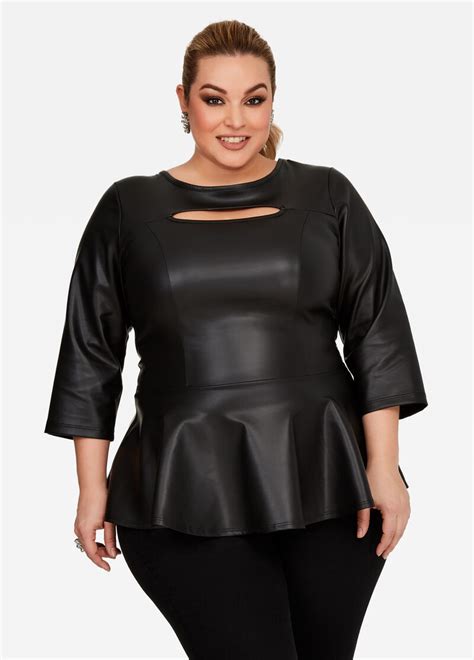 Plus size faux leather peplum top. Faux Leather Keyhole Peplum Top - Plus Size Tops - Long ...