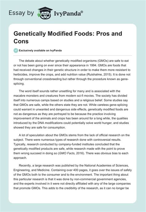Genetically Modified Foods Pros And Cons 845 Words Research Paper