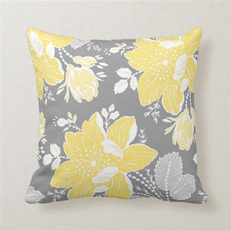 Yellow Gray White Floral Decorative Pillow In 2020