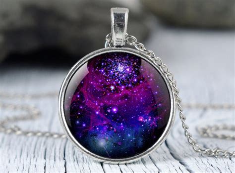 Galaxy Purple Necklace Purple Nebula Pendant Space Necklace Etsy