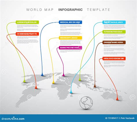Infographic Light World Map With Pointer Marks Cartoon Vector