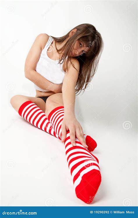 Wide Angle Shot Of Cute Girl In Knee Socks Stock Photo Image Of White Knee