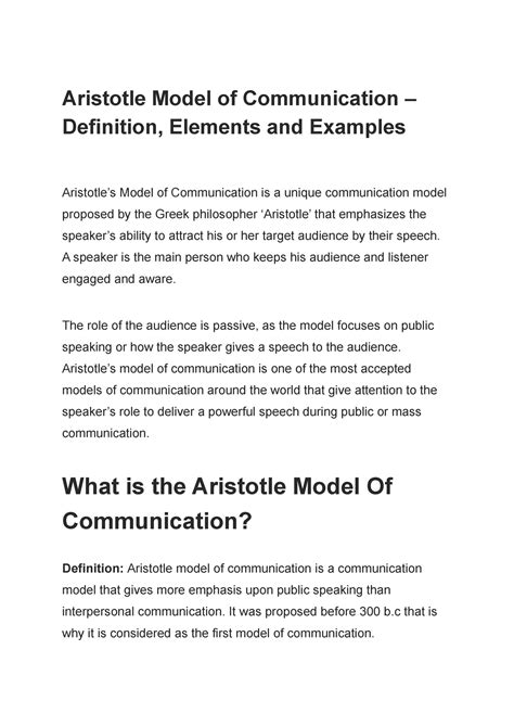 Aristotle Model Of Communication Definition Elements And Examples