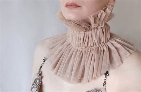Renaissance Collar Tulle Neck Ruffle In Latte Beige Elizabethan Collar