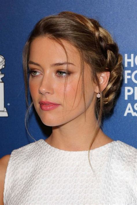 Amber Heard Straight Light Brown Crown Braid Face Framing Pieces Updo