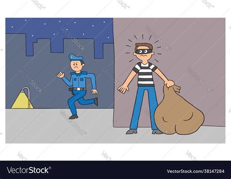 Cartoon Thief Man Is Hiding Behind Wall Royalty Free Vector