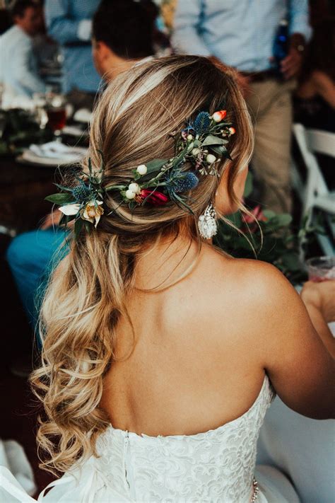 Long Bridal Hair Flower Crown With Thistle Long Bridal Hair Wedding