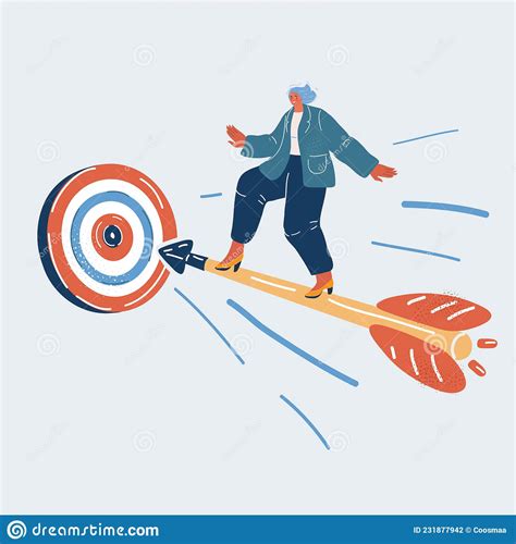 Vector Illustration Of Business Lady Woman Archer Fly On Arrows To The