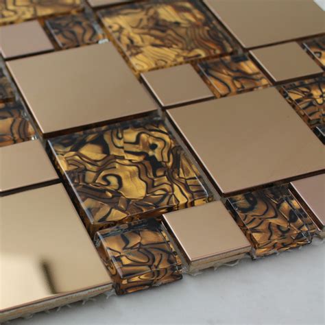 Gold Glass Mosaic Tile Backsplash Stainless Steel Metal And Crystal Tile