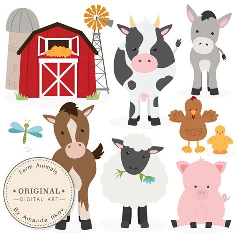 Premium Farm Animals Clip Art And Vectors Farm Animals Etsy Animal