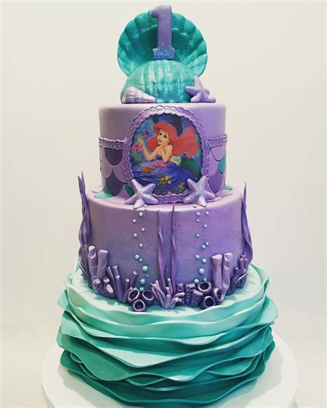 Mymonicakes Under The Sea Little Mermaid Theme Cake With Ombré Waves And Seashell Topper