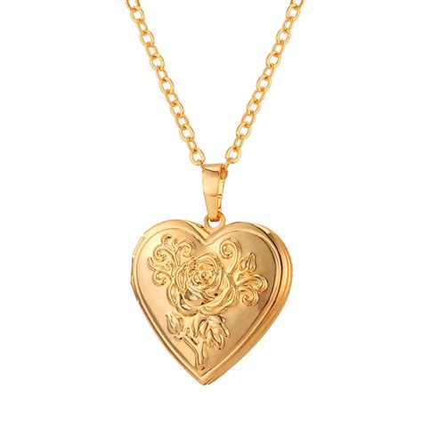 U7 Heart Shaped Photo Locket Pendant Women Fashion Jewelry 18k Gold