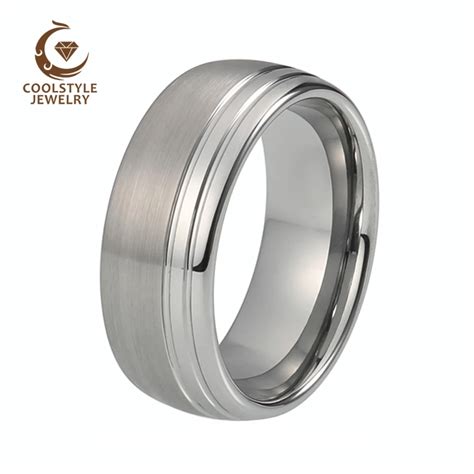 Tungsten Wedding Band Ring 8mm For Men Women Double Offset Line Domed