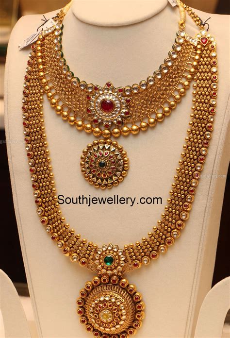 Antique Gold Necklace And Haram Set Jewellery Designs