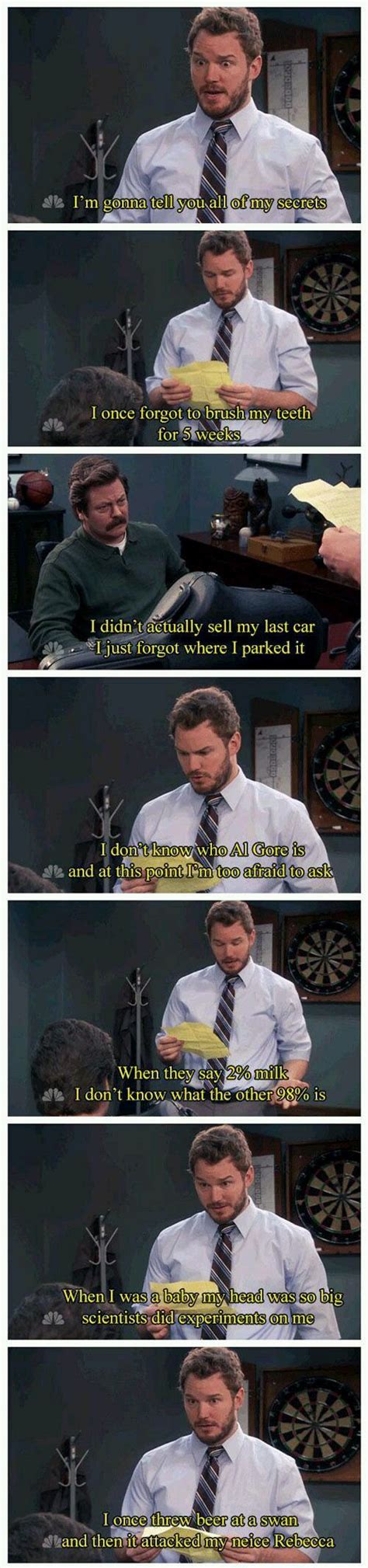 Parks and rec meme tumblr. Chris Pratt's secrets (Parks & Rec) | Secret meme, Funny pictures, Parks, recreation