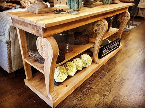 Inspired by a carpenter's work table; Reclaimed elm console with sturdy, shapely legs and tons ...