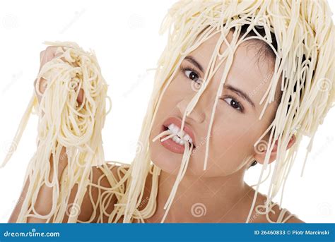 Young Beautiful Woman With Spaghetti Noodles Stock Image Image Of Food Meal 26460833