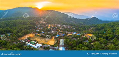 The Beautiful Sunset In The Highest Mountain Of Thailand Stock Photo